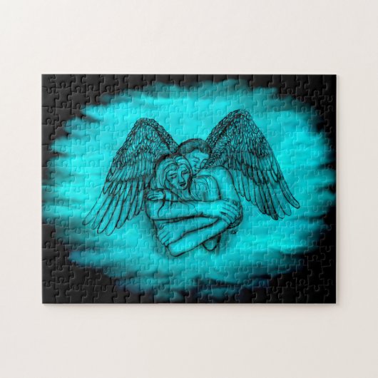 Angel Eros in Liefde, zwart en groen ontwerp Legpuzzel (Horizontaal)