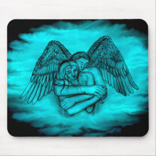 Angel Eros in Liefde, zwart en groen ontwerp Muismat
