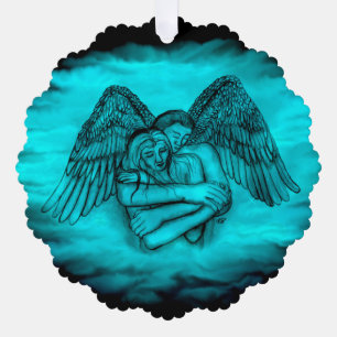 Angel Eros in Liefde, zwart en groen ontwerp Ornament Kaart