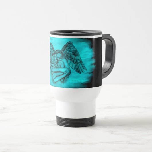 Angel Eros in Liefde, zwart en groen ontwerp Reisbeker (Voorkant rechts)