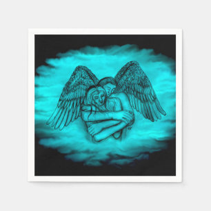 Angel Eros in Liefde, zwart en groen ontwerp Servet