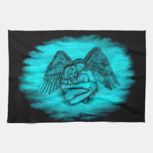 Angel Eros in Liefde, zwart en groen ontwerp Theedoek