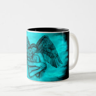 Angel Eros in Liefde, zwart en groen ontwerp Tweekleurige Koffiemok