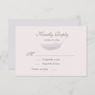 Angel Feather Blush Pink Grey Wedding RSVP Kaart