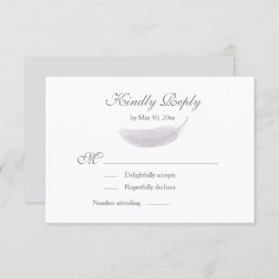 Angel Feather Lila White Gray Wedding RSVP Kaart
