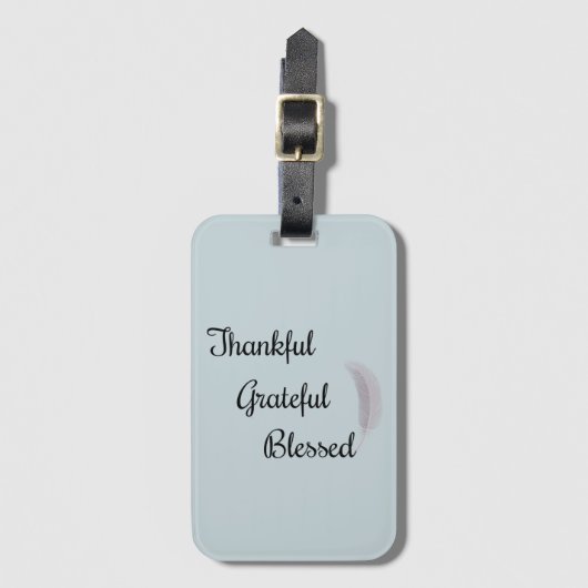 Angel Feather Thankful Grateful Blessed Dusty Blue Bagagelabel (Voorkant (verticaal))