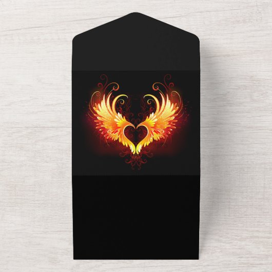 Angel Fire Heart met Wings All In One Uitnodiging (Buitenkant)