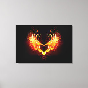 Angel Fire Heart met Wings Canvas Afdruk