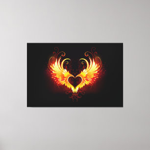 Angel Fire Heart met Wings Canvas Afdruk