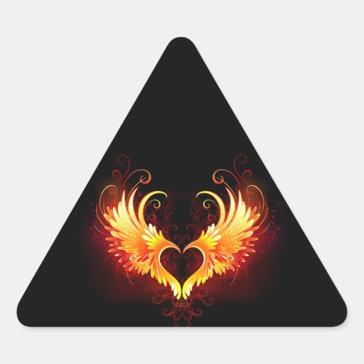 Angel Fire Heart met Wings Driehoek Sticker (Voorkant)