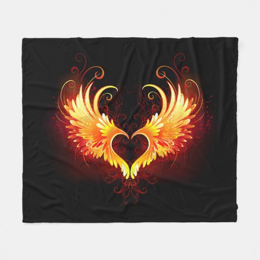 Angel Fire Heart met Wings Fleece Deken (Voorkant (Horizontaal))