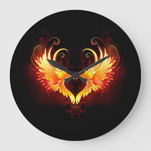 Angel Fire Heart met Wings Grote Klok (Voorkant)