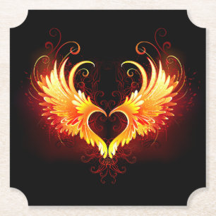 Angel Fire Heart met Wings Kartonnen Onderzetters