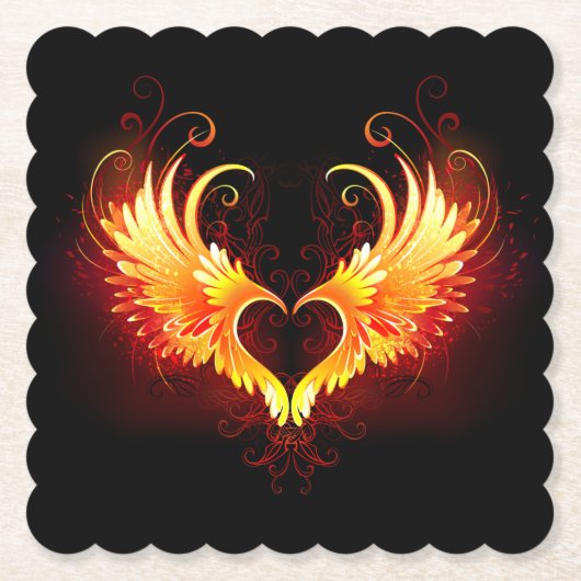 Angel Fire Heart met Wings Kartonnen Onderzetters (Voorkant)