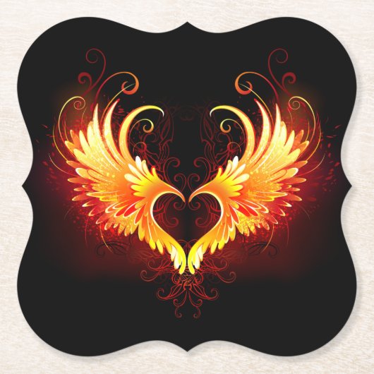 Angel Fire Heart met Wings Kartonnen Onderzetters (Voorkant)