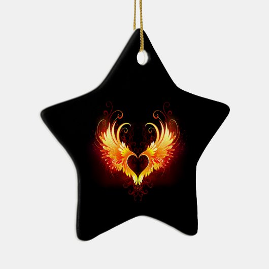 Angel Fire Heart met Wings Keramisch Ornament (Rechts)