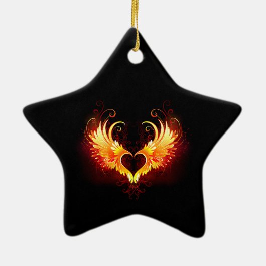 Angel Fire Heart met Wings Keramisch Ornament (Achterkant)