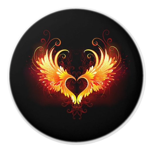 Angel Fire Heart met Wings Keramische Knop (Voorkant)