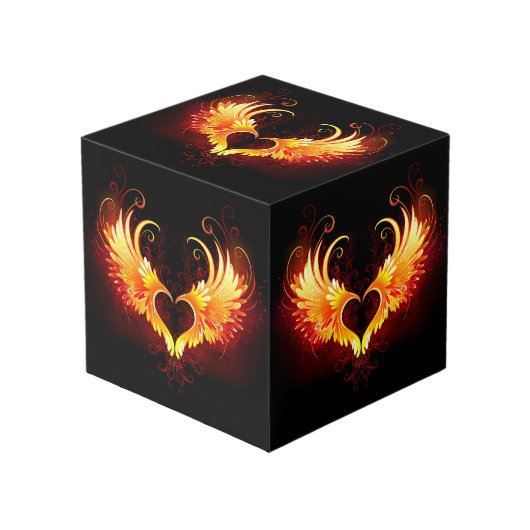 Angel Fire Heart met Wings Kubus (Voorkant hoekig)