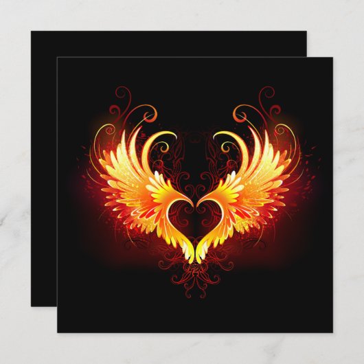 Angel Fire Heart met Wings Notitiekaartje (Voorkant / Achterkant)