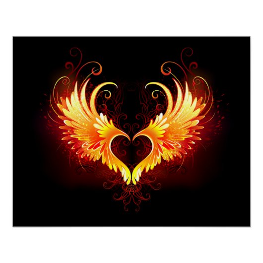 Angel Fire Heart met Wings Perfect Poster (Voorkant)