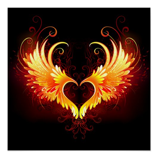Angel Fire Heart met Wings Perfect Poster (Voorkant)