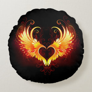 Angel Fire Heart met Wings Rond Kussen