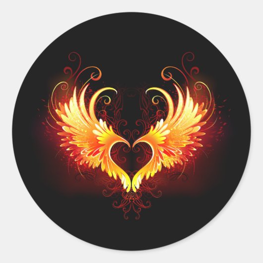 Angel Fire Heart met Wings Ronde Sticker (Voorkant)