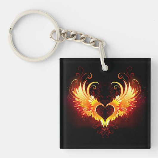 Angel Fire Heart met Wings Sleutelhanger (Voorkant)
