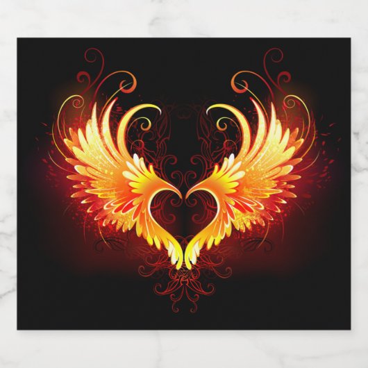 Angel Fire Heart met Wings Sparkling Wijnetiket (Enkel label)