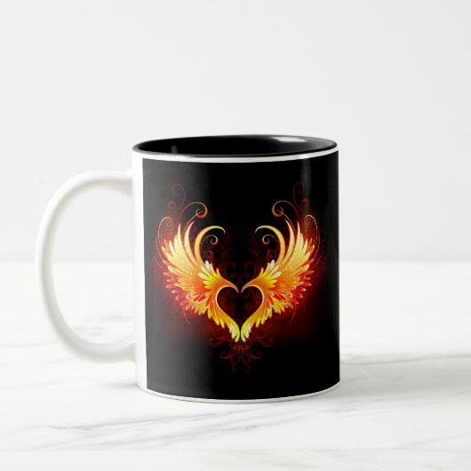 Angel Fire Heart met Wings Tweekleurige Koffiemok (Links)