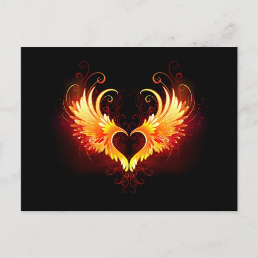 Angel Fire Heart met Wings Uitnodiging Briefkaart (Voorkant)