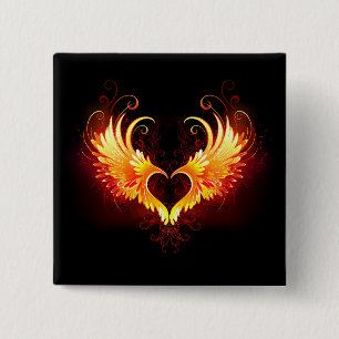 Angel Fire Heart met Wings Vierkante Button 5,1 Cm