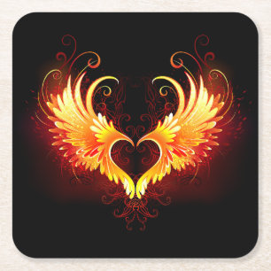 Angel Fire Heart met Wings Vierkante Kartonnen Onderzetter