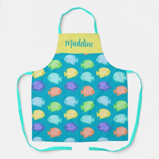 Angel Fish Design in Blauwgroen geel koraal Schort (Voorkant)