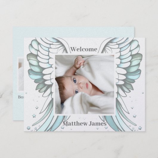 Angel garçon faire-part de naissance (Devant / Derrière)