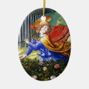 Angel Gathering Flowers in een hemel landschap Keramisch Ornament