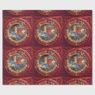 Angel Gathering Flowers Red Floral Crown Kerstmis Cadeaupapier