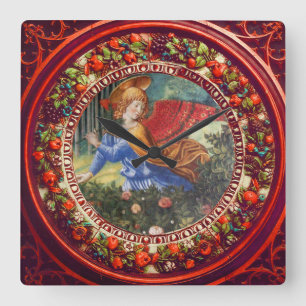 Angel Gathering Flowers Red Floral Crown Kerstmis Vierkante Klok