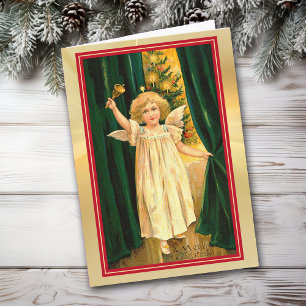 Angel Girl Bell Vintage Kerstmis Kaart