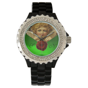 ANGEL HEART WAX SEAL, GROENE EMERALD GEM MONOGRAM HORLOGE