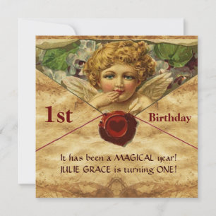ANGEL HEART WAX SEAL PARCHMENT First Birthday Kaart