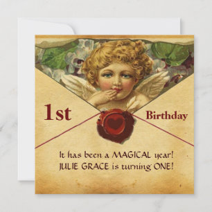 ANGEL HEART WAX SEAL PARCHMENT First Birthday Kaart