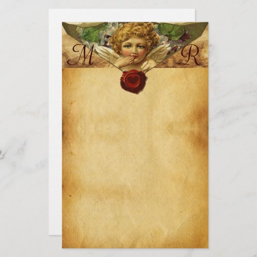 ANGEL HEART WAX SEAL PARCHMENT Monogram Briefpapier (Voorkant / Achterkant)