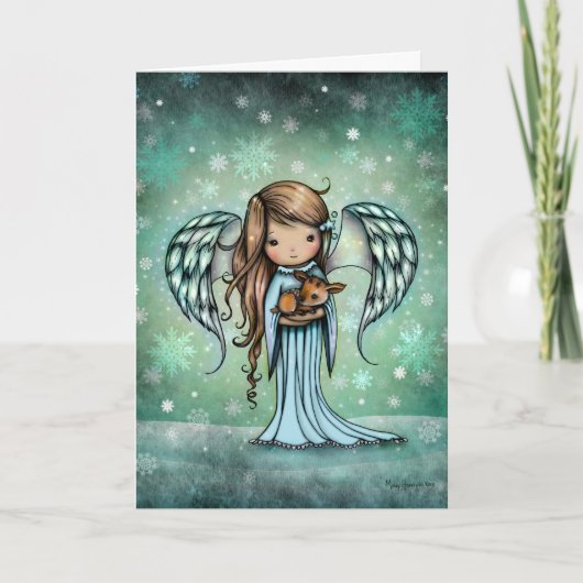 Angel holding Fawn Holiday Kerstmis Kaart (Voorkant)
