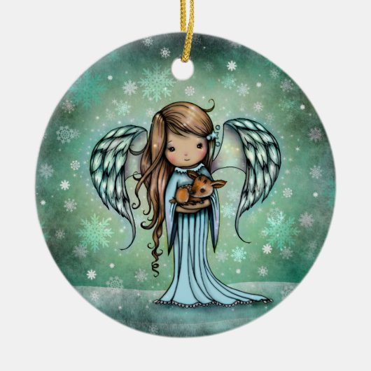 Angel holding Fawn Illustrated Art Keramisch Ornament (Voorkant)