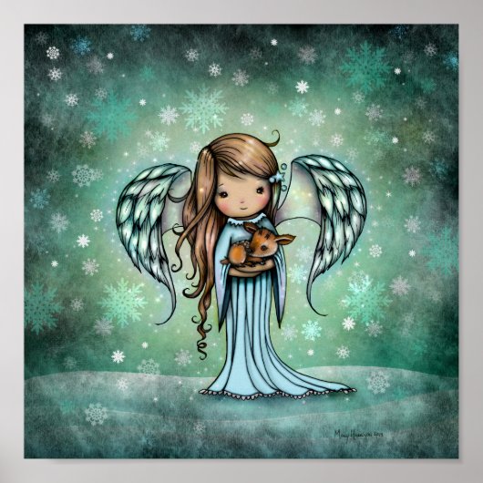 Angel holding Fawn Illustrated Art Poster (Voorkant)