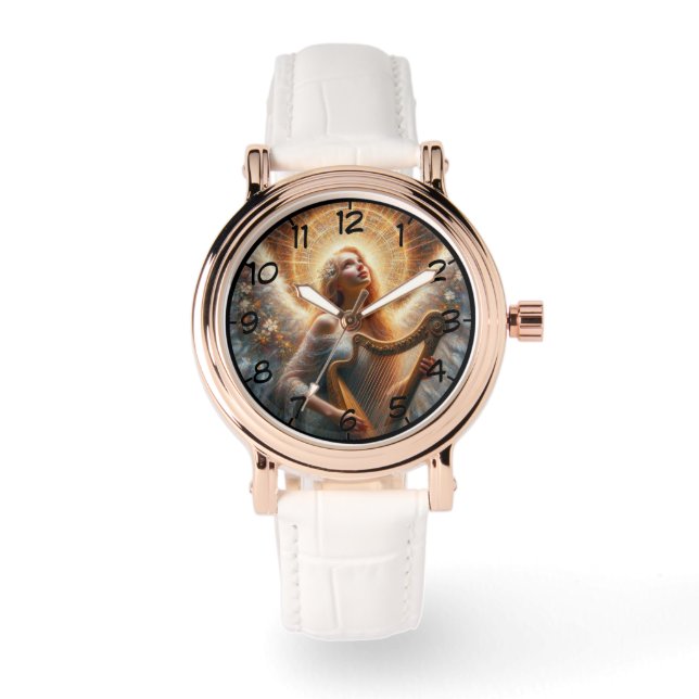 Angel Holding Harp Vrouw Horloge (Voorkant)