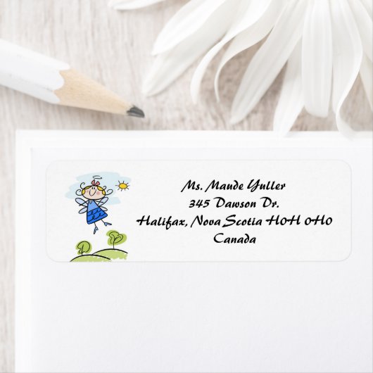 Angel in Blue Floating Over Hills Adresetiketten Etiket (Insitu)