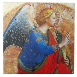 ANGEL IN GOLD RED BLUE BY BEATO ANGELICO Kerstmis Tegeltje